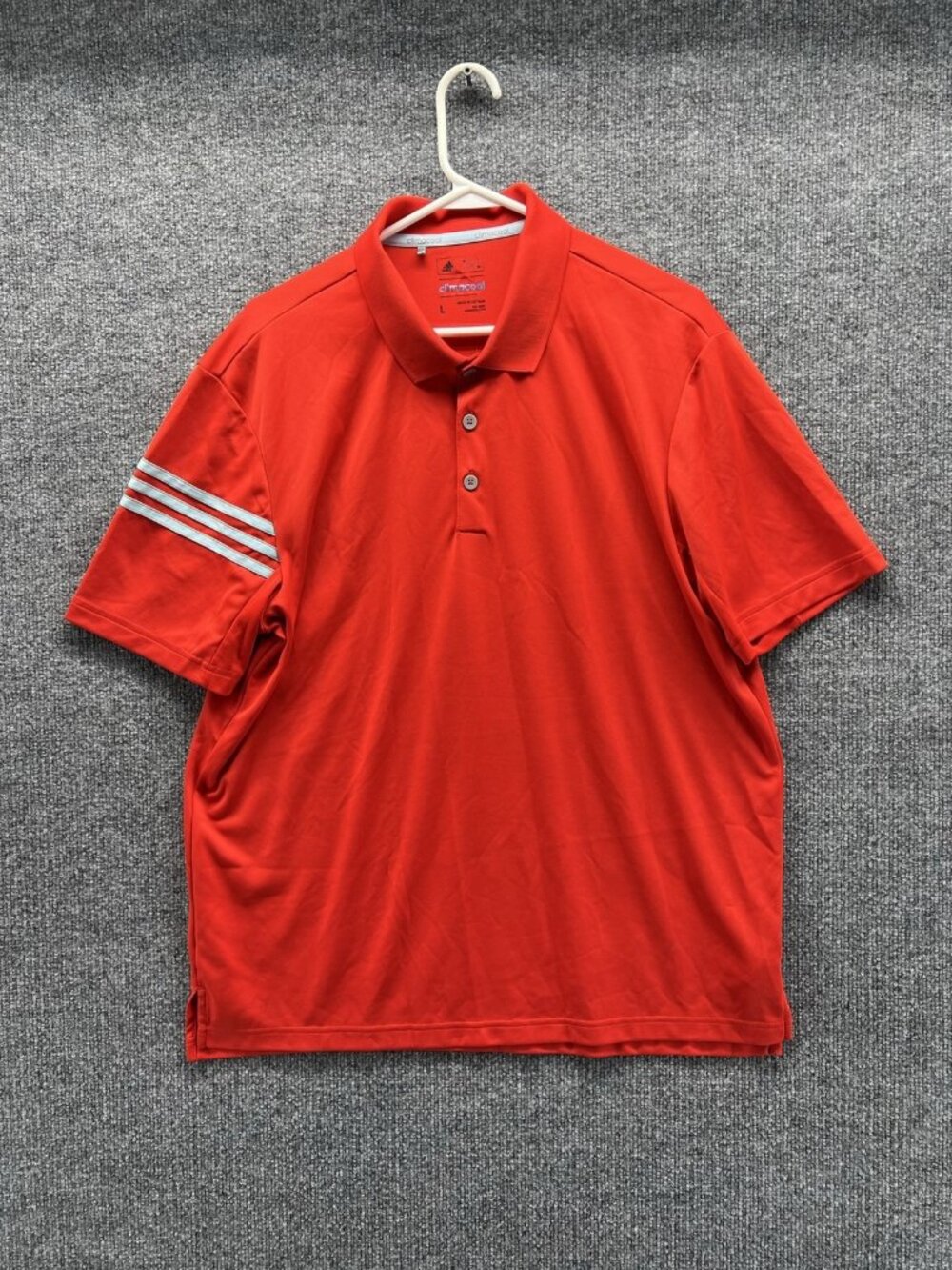 Adidas ClimaCool Polo Shirt Men Large Red Solid Short Sleeve 3-Stripes Golf